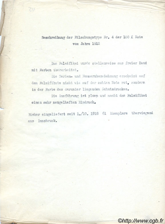 100 Kronen Faux ÖSTERREICH  1912 P.012x SS