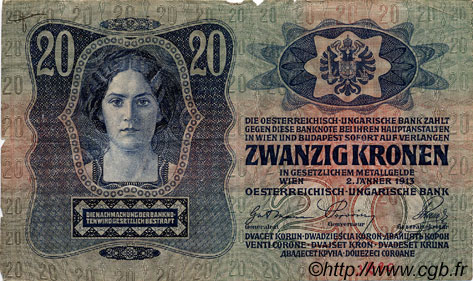 20 Kronen AUSTRIA  1913 P.013 F+