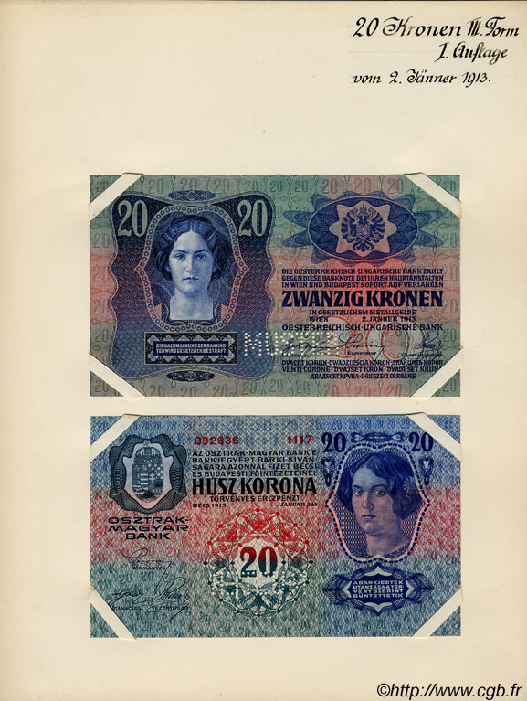 20 Kronen (la paire) Spécimen AUSTRIA  1913 P.013s UNC-