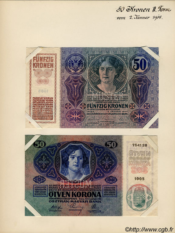 50 Kronen (la paire) Spécimen AUSTRIA  1914 P.015s SC