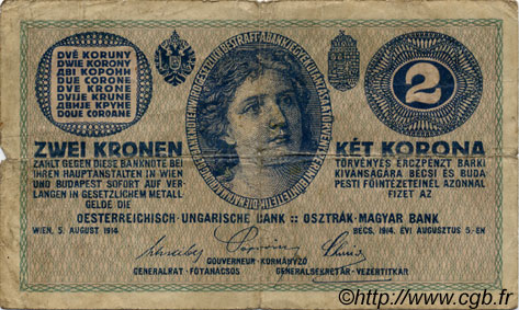 2 Kronen ÖSTERREICH  1914 P.017b SGE