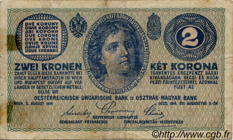 2 Kronen ÖSTERREICH  1914 P.017b S