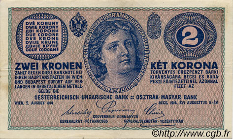 2 Kronen ÖSTERREICH  1914 P.017b fVZ