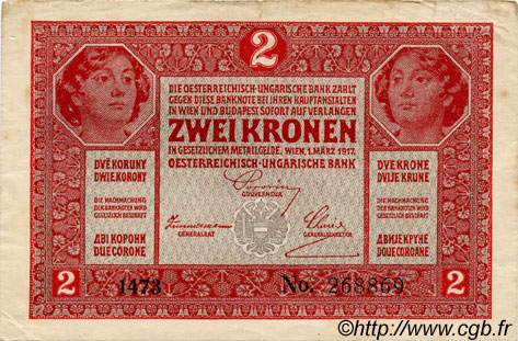2 Kronen AUSTRIA  1917 P.021 VF