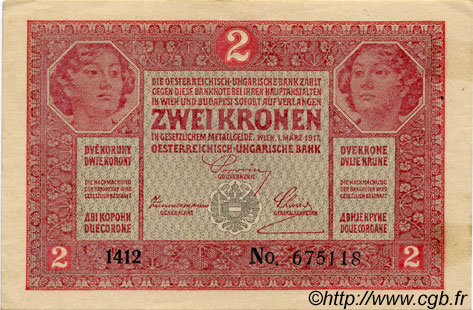 2 Kronen ÖSTERREICH  1917 P.021 fVZ
