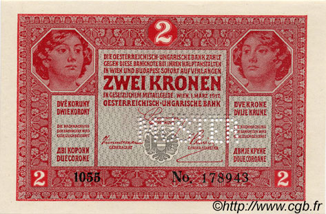 2 Kronen Spécimen AUSTRIA  1917 P.021s FDC