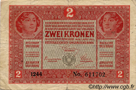 2 Kronen ÖSTERREICH  1917 P.021v S