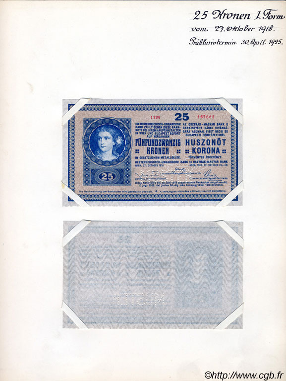 25 Kronen (la paire) Spécimen AUSTRIA  1918 P.023s q.FDC