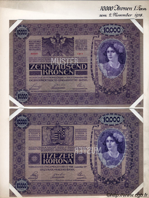 10000 Kronen Spécimen AUSTRIA  1918 P.025s SC+
