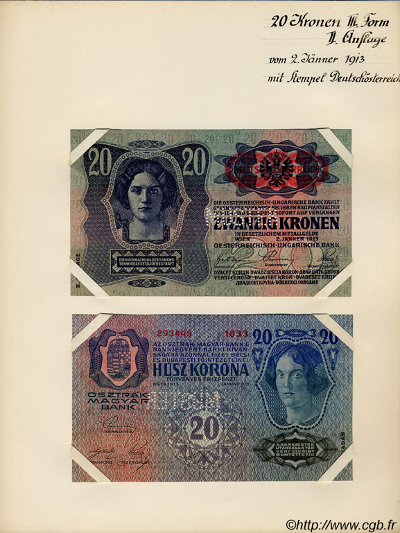 20 Kronen (la paire) Spécimen ÖSTERREICH  1913 P.053s fST+