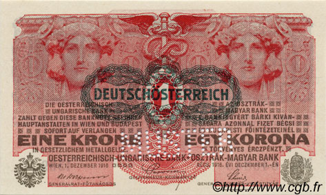 1 Krone Spécimen AUSTRIA  1919 P.049s FDC