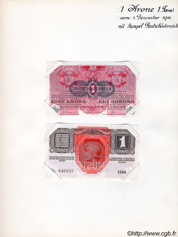 1 Krone Spécimen AUSTRIA  1919 P.049s UNC-