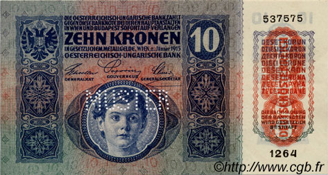 10 Kronen Spécimen ÖSTERREICH  1919 P.051as fST+