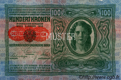 100 Kronen Spécimen AUSTRIA  1919 P.055s UNC-