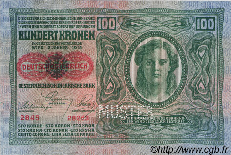 100 Kronen Spécimen AUSTRIA  1919 P.056s SC+
