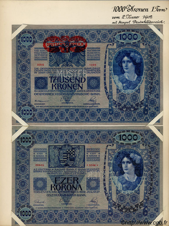 1000 Kronen Spécimen AUSTRIA  1919 P.057s SC