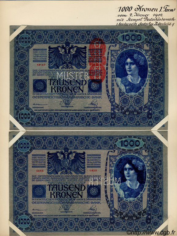 1000 Kronen Spécimen AUSTRIA  1919 P.059s SC