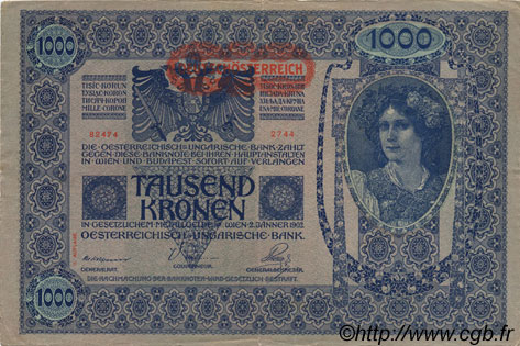 1000 Kronen AUSTRIA  1919 P.061 F