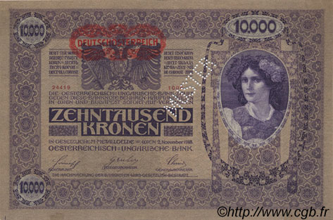 10000 Kronen Spécimen ÖSTERREICH  1919 P.062as fST+