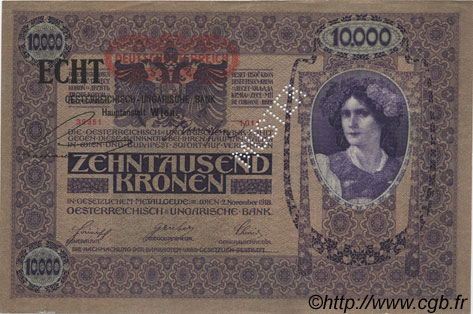 10000 Kronen surchargé ECHT Spécimen AUSTRIA  1919 P.063s SC+