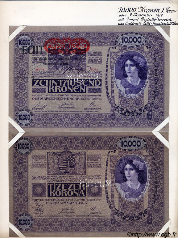 10000 Kronen surchargé ECHT Spécimen AUSTRIA  1919 P.063s SC