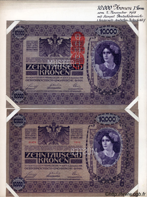 10000 Kronen Spécimen AUSTRIA  1919 P.064s SC