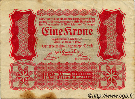 1 Krone AUSTRIA  1922 P.073 F+