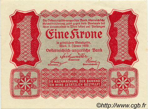 1 Krone AUSTRIA  1922 P.073 XF+