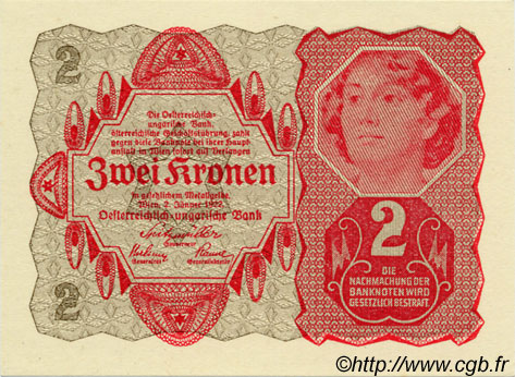 2 Kronen AUSTRIA  1922 P.074 SC+