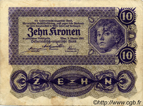 10 Kronen AUSTRIA  1922 P.075 BC+