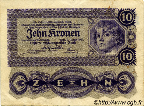 10 Kronen AUSTRIA  1922 P.075 VF