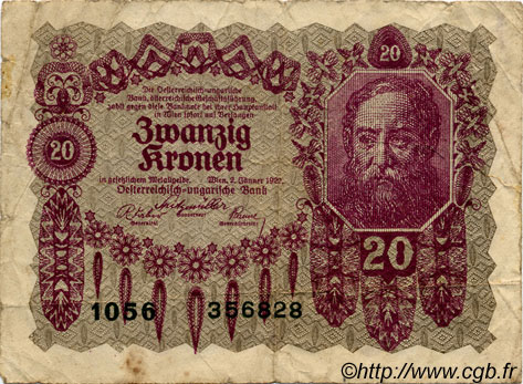 20 Kronen ÖSTERREICH  1922 P.076 fS