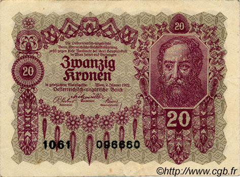 20 Kronen ÖSTERREICH  1922 P.076 SS