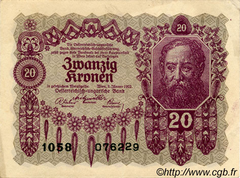 20 Kronen ÖSTERREICH  1922 P.076 VZ