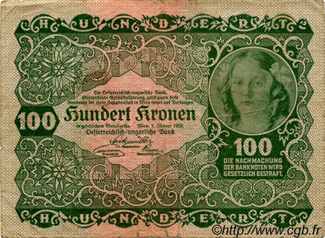100 Kronen AUSTRIA  1922 P.077 F