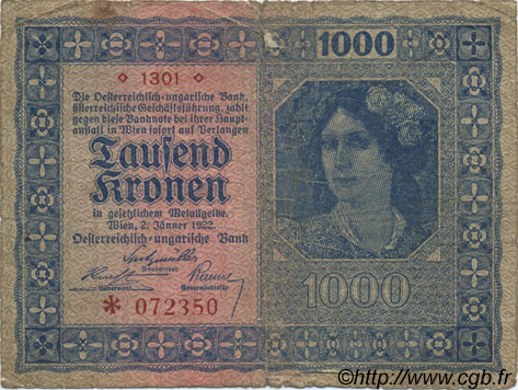1000 Kronen AUTRICHE  1922 P.078 B