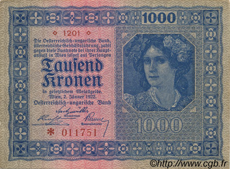 1000 Kronen AUSTRIA  1922 P.078 XF+