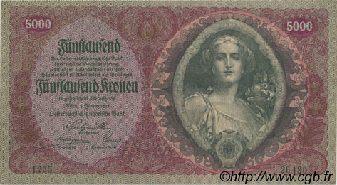 5000 Kronen ÖSTERREICH  1922 P.079 fST
