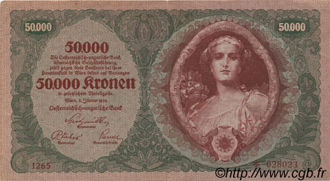 50000 Kronen ÖSTERREICH  1922 P.080 SS