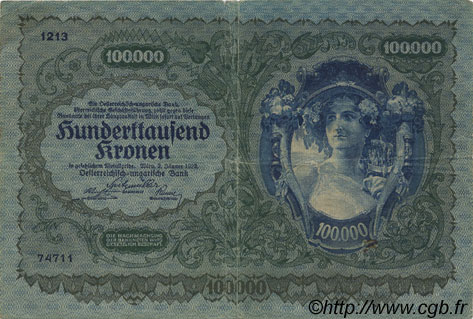 100000 Kronen ÖSTERREICH  1922 P.081 S