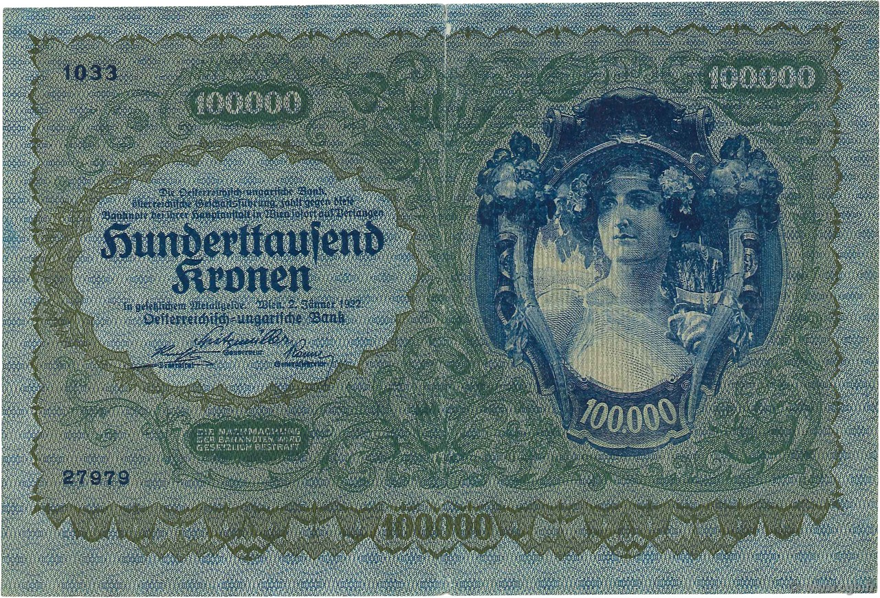 100000 Kronen AUSTRIA  1922 P.081 BC+ a MBC