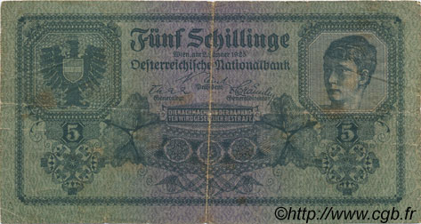 5 Schillinge AUSTRIA  1925 P.088 VG