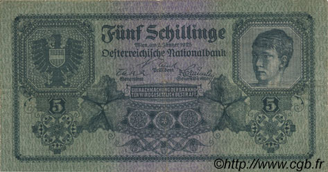 5 Schillinge AUTRICHE  1925 P.088 TB+