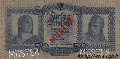 50 Schilling Spécimen AUSTRIA  1929 P.096s FDC