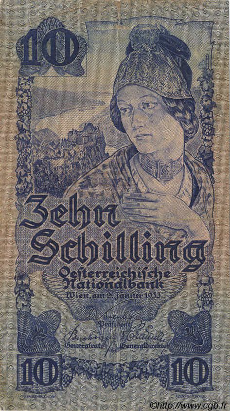 10 Schilling AUSTRIA  1933 P.099a BC+