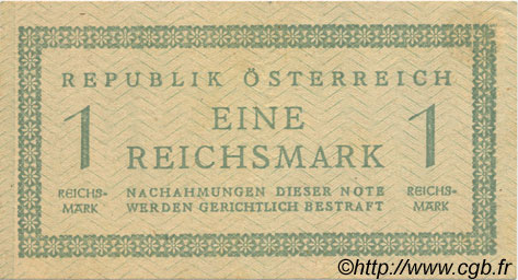 1 Reichsmark AUSTRIA  1945 P.113b XF
