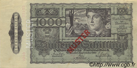 1000 Schilling Spécimen AUSTRIA  1947 P.125s SPL+