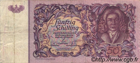 50 Schilling ÖSTERREICH  1951 P.130 fSS