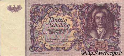 50 Schilling AUSTRIA  1951 P.130 q.SPL
