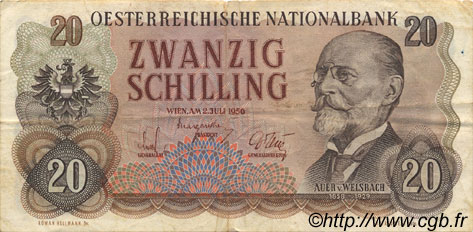 20 Schilling AUSTRIA  1956 P.136a BC+